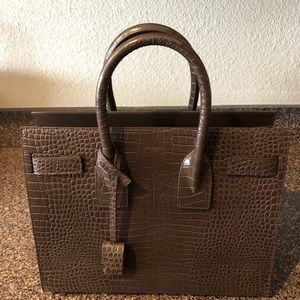Saint Laurent Sac De Jour Croc Embossed Handbag